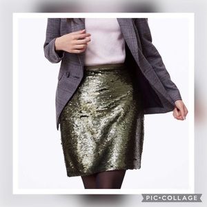 Loft Olive Green Matte Sequin Skirt (Size 4)